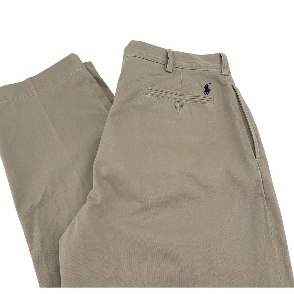 Polo Ralph Lauren Ethan Pant Mens 38x34 Khaki Tan Pleated Cotton Chino Trousers